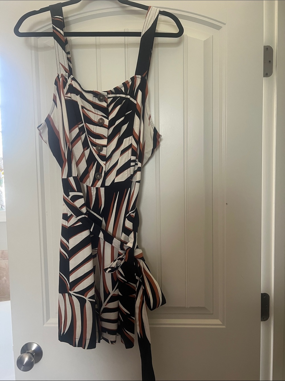 Nine West Black, White & Brown Striped Tie-Waist Mini Dress
